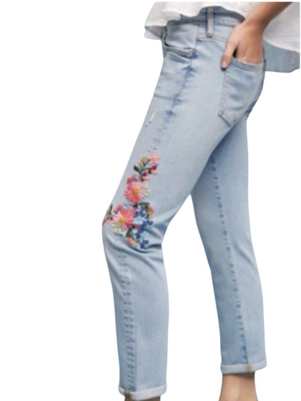 Anthropologie Pilcro Floral Embroidered Ankle Jeans - 31. S2